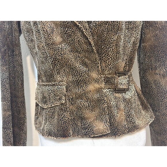 Joseph Ribkoff Women Size 8 Animal Print Belted Blazer Foiled Crushed Velvet - Picture 3 of 11